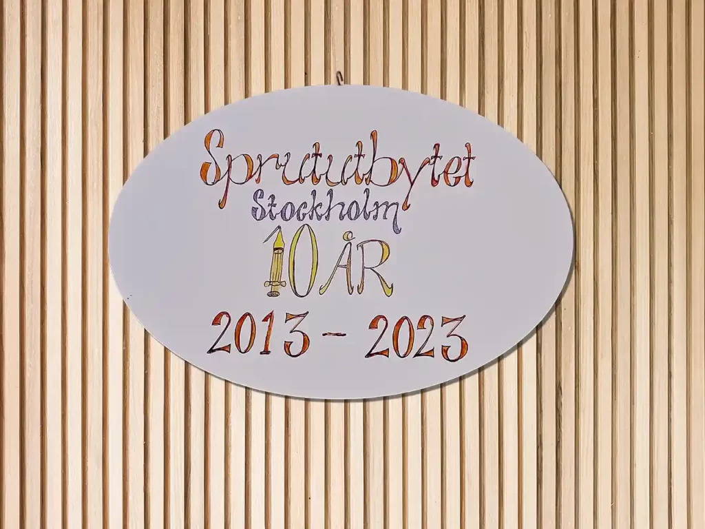 Skylt som visar Sprututbyte 10 år