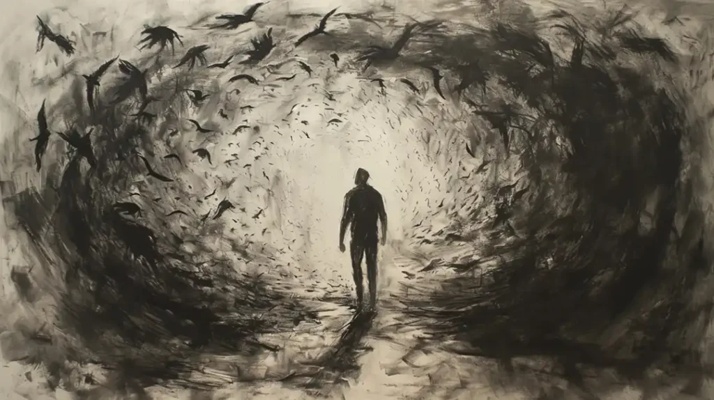Illustration som representerar en person som kämpar mot depression och ångest