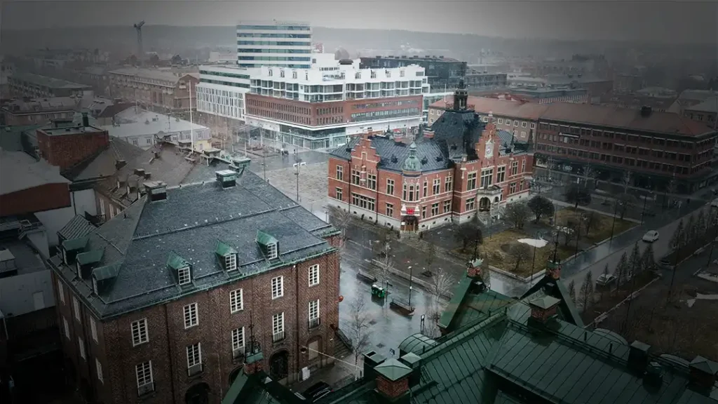 Vy över Umeå stad i april