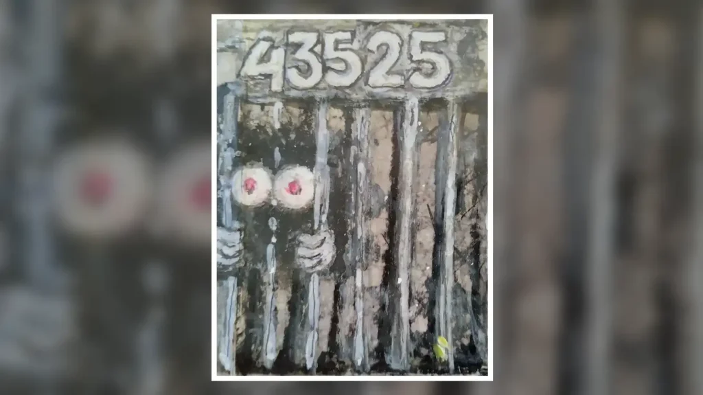 Tecknad bild på en person bakom galler